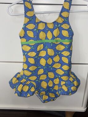 4T Florence Eiseman Blue & Yellow Lemon Print One-Piece Swimsuit